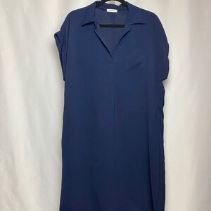 Espresso Womenʻs Navy Blue Knee Length Split V-Neckline Cuffed Sleeve Dress